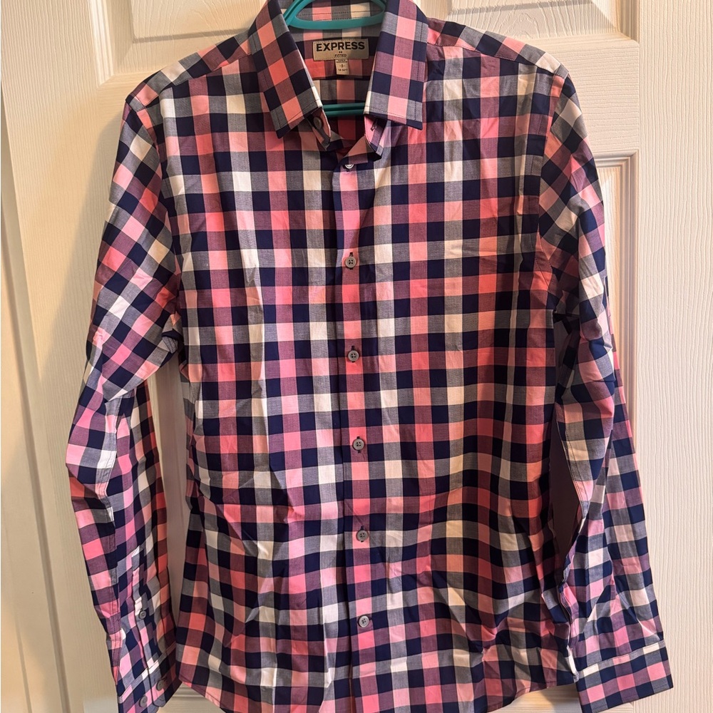 Express Pink and Blue Checkered Shirt